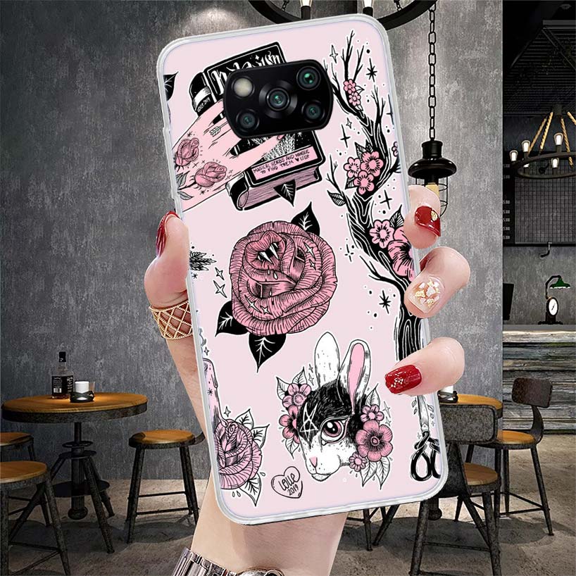 

Розовый Череп Кошки Колдунья Ведьма Мягкий Чехол Для Телефона Для Xiaomi Redmi 15C 15 13C 13 Poco X5 X6 X7 F7 Ultra M7 12C 12 10 10C 9C 9A 9T 9 Redmi 10