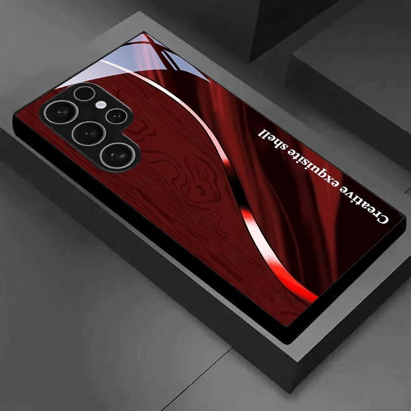 Deep Red Creative Tempered Glass Phone Case Suitable for Samsung GalaxyS26 S25 S24 S22 S21 S20FE Ultra Plus Anti Drop Back Cover