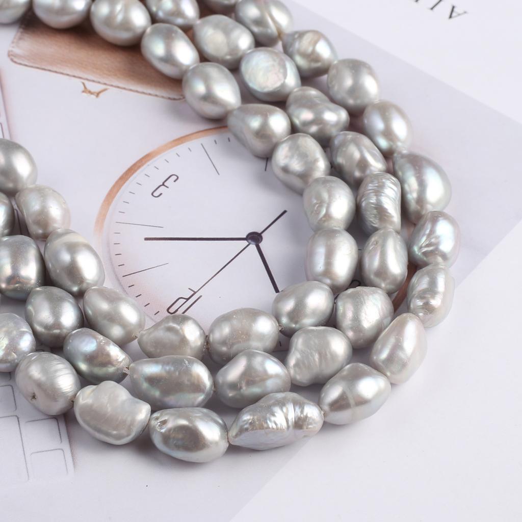 1String, Nugget Pearl 12-13mm, Grey Natural Freshwater Pearl Beads for Jewelry Making DIY Necklace Bracelet Crafts, Women Gift 36cm