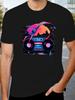 Moon Radio Pattern Spring/Summer Fashion Round Neck Short Sleeve T-shirt for Home and Outing