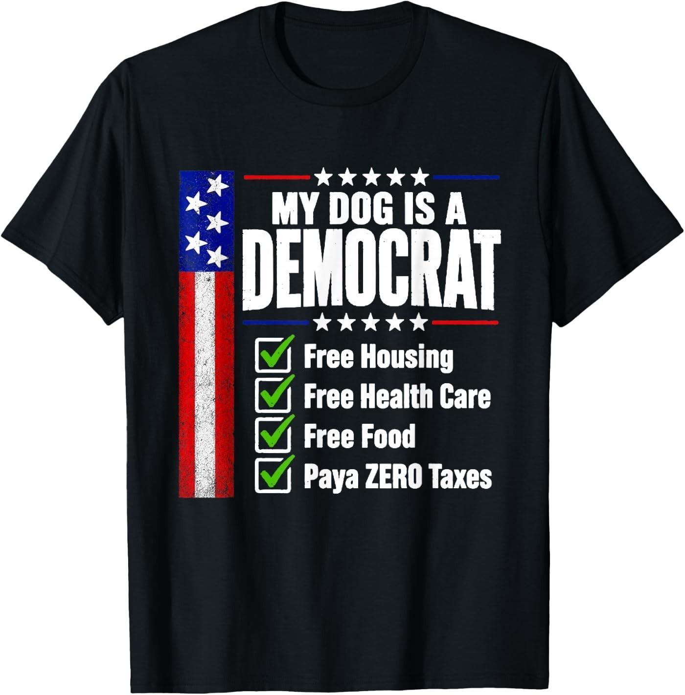 Vintage American Flag My Dog is A Democrat Free Housing Cute T-Shirt XXL
