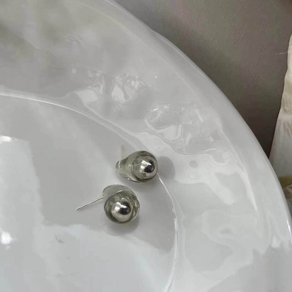 Metal Ball Earrings High-End Stud Earrings Light Luxury Design French Silver Needle Earrings Women