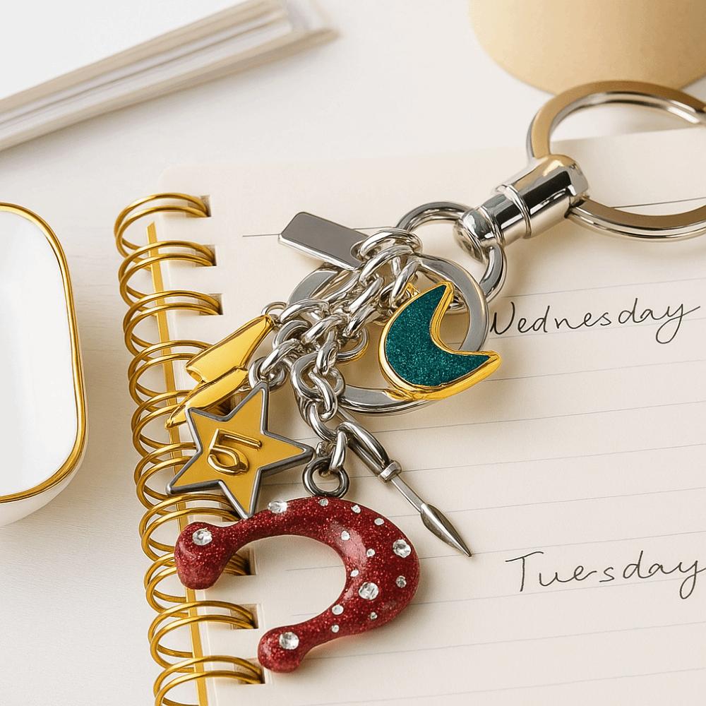 Flower Design Zinc Zinc Alloy Moon Stars Keyring Zinc Zinc Alloy Moon Stars Bags Pendant  Women Accessories