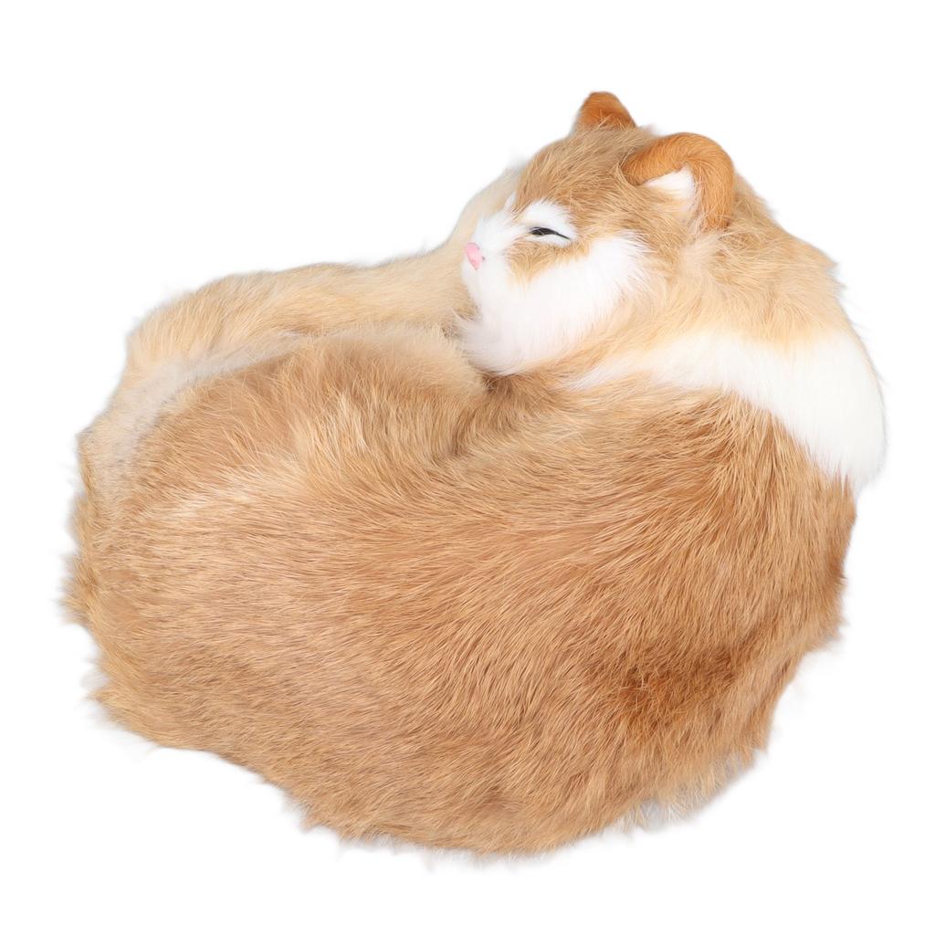 Fur Cat Figurine Simulation Cute Decorative Plush Cat Statue Toy for Living Room Store Yellow