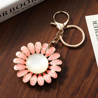 Keychain Pendant 3D Enamel Chrysanthemum Petals Faux Opal Inlaid Key Chain with Anti-Oxidation Lobster Clasp Backpack Accessory