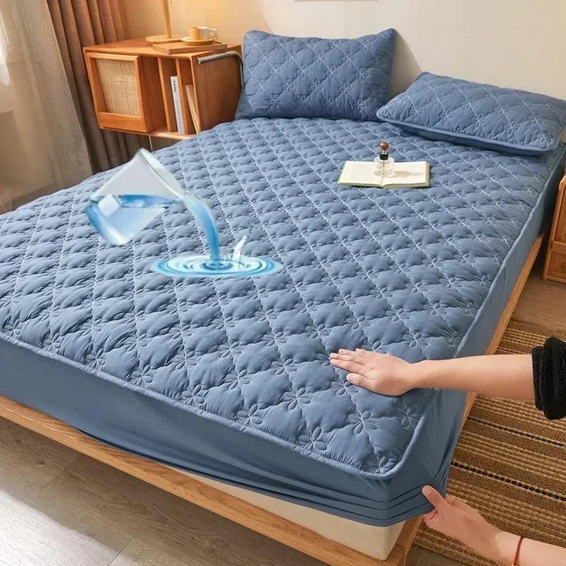 Waterproof Mattress Protector Hypoallergenic Mattress Cover Quilted Thickened Bed Fitted Sheet Breathable Comfortable Silent
