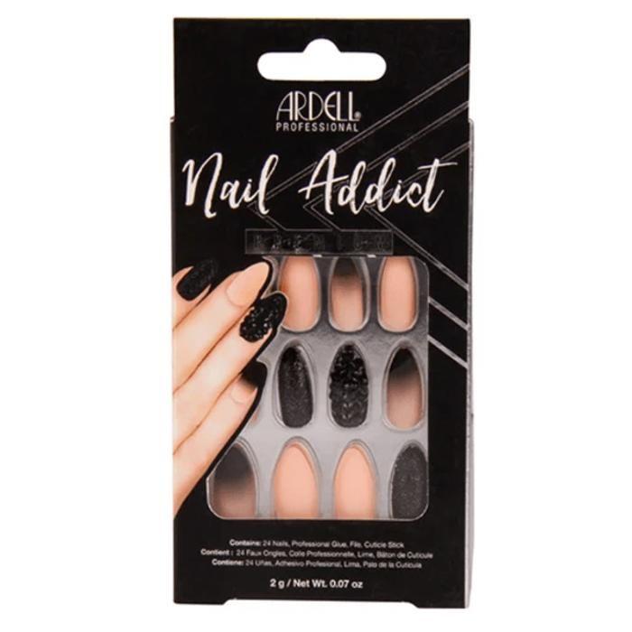 Umělé nehty - Ardell - Black Stud &; Růžové Ombre - 28 kusů - Třpytky - Včetně lepidla