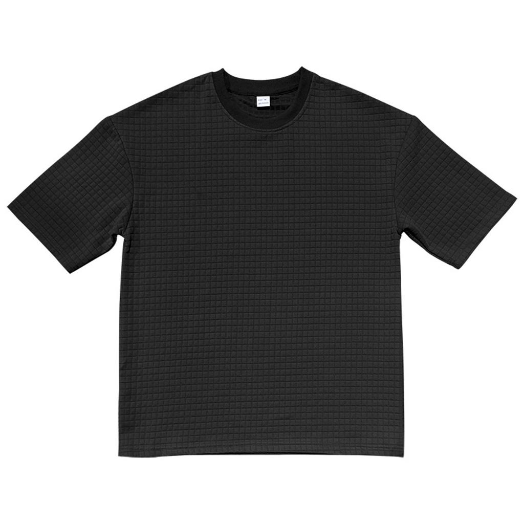 Topuri de vară la modă sport casual cu mânecă scurtă pentru bărbați, tricou pentru bărbați cu gât rotund, pătrat mic, culoare uni