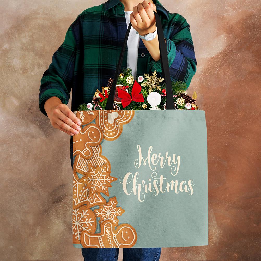 Christmas Snowflake Card Hat Canvas Shopper Bag Merry Christmas Reusable Shoulder Bag 2022 Large Capacity Storage Tote Handbag CLE