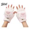 Fingerless Gloves with Flap Cover Furry Cat Paw Thermal Gloves Flip Top Mitten Button for Women Winter Cozy Outdoor Cold Weather Plush Half