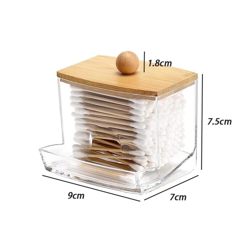 Acrylic Cosmetic Product Storage Box Containing Cotton Swab Container And Bamboo Lid Suitable For Toothpicks And Cotton Items
