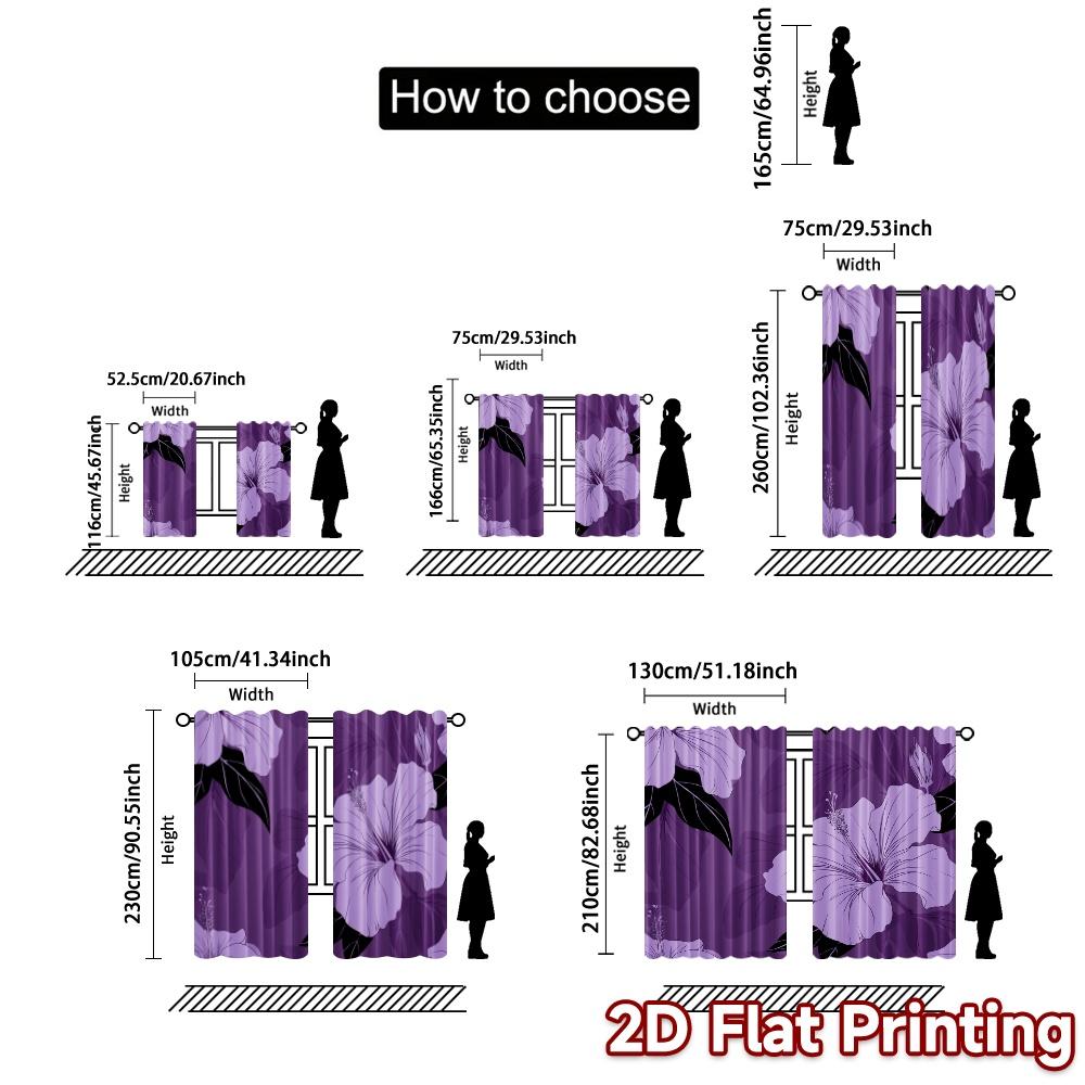 2D FLAT PRINTING 2pcs Curtains (Without Rod) Floral Elegance on Purple April Fools is Day Festival Minimalist Curtains Durable