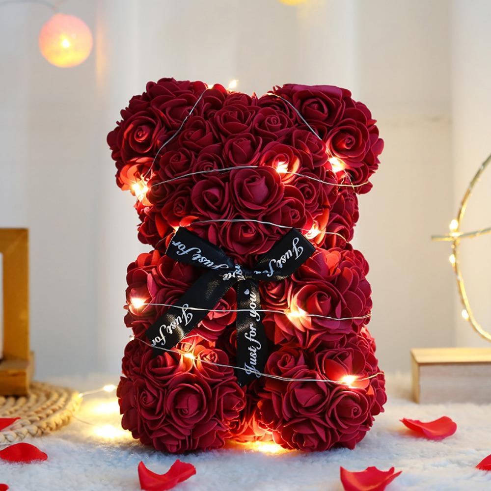 28cm Artificial Teddy Rose Multicolors with LED Strip Flower Bear Romantic Valentines Day Gift Girlfriend Women Anniversary Bear