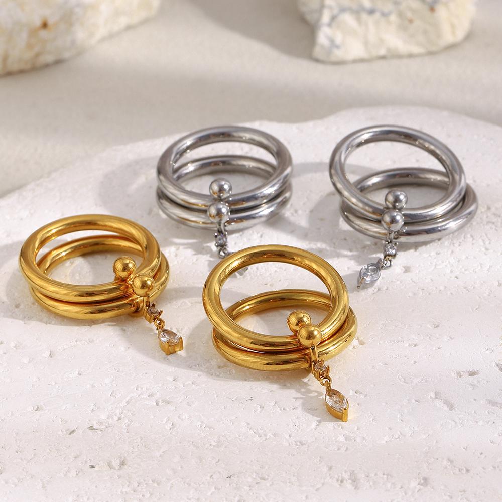 MamacitaSlay 316L Stainless Steel Double Layered Zircon Ring 18K Gold Plated Waterproof Jewelry Women's Charm Ring Unique Gift