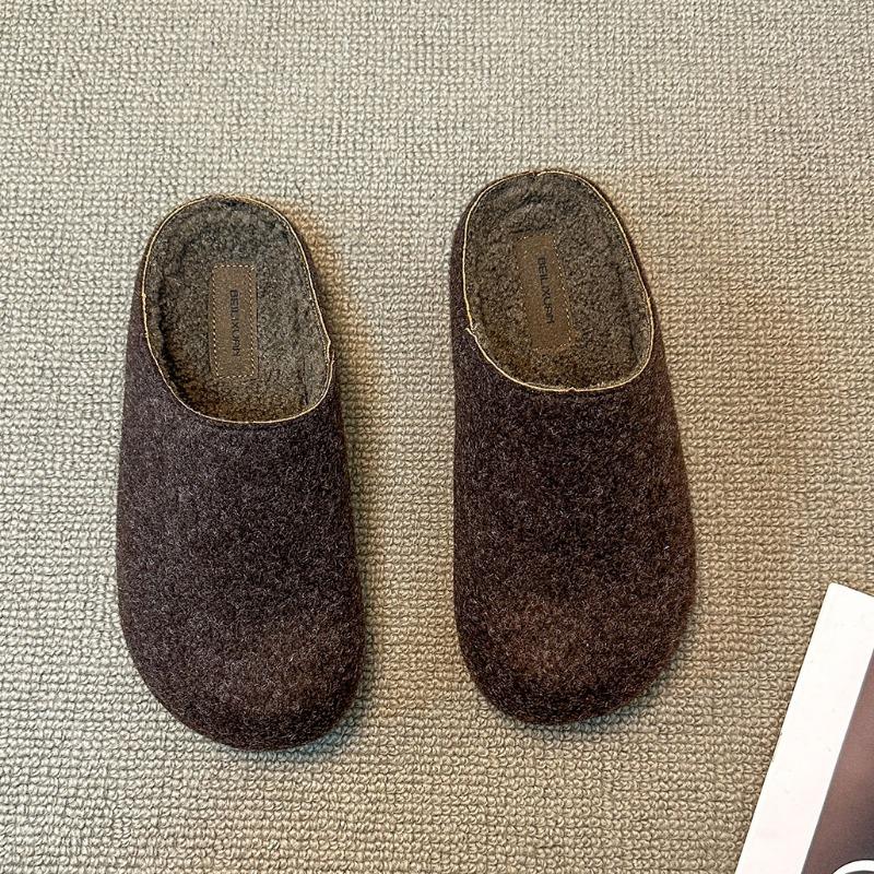 Fleece women wear a bag head and half slippers in autumn and winter, retro versatile matte leather half tray