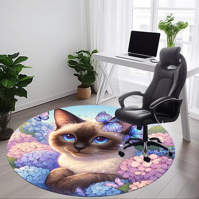 1pc Cat Butterfly Floral Office Round Rug, Carpet for Office, Gaming, Lightweight Round Floor Mat Yy260208082