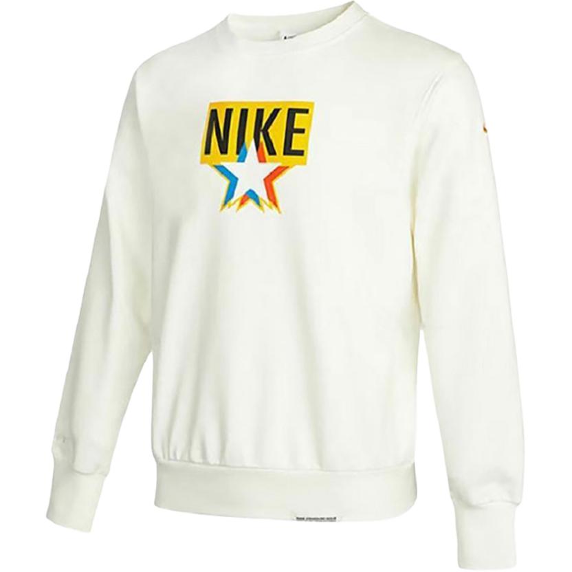 Nike Solid Color Logo Print Crew Neck Long Sleeve Sweatshirt Men Tops White DV7975-133