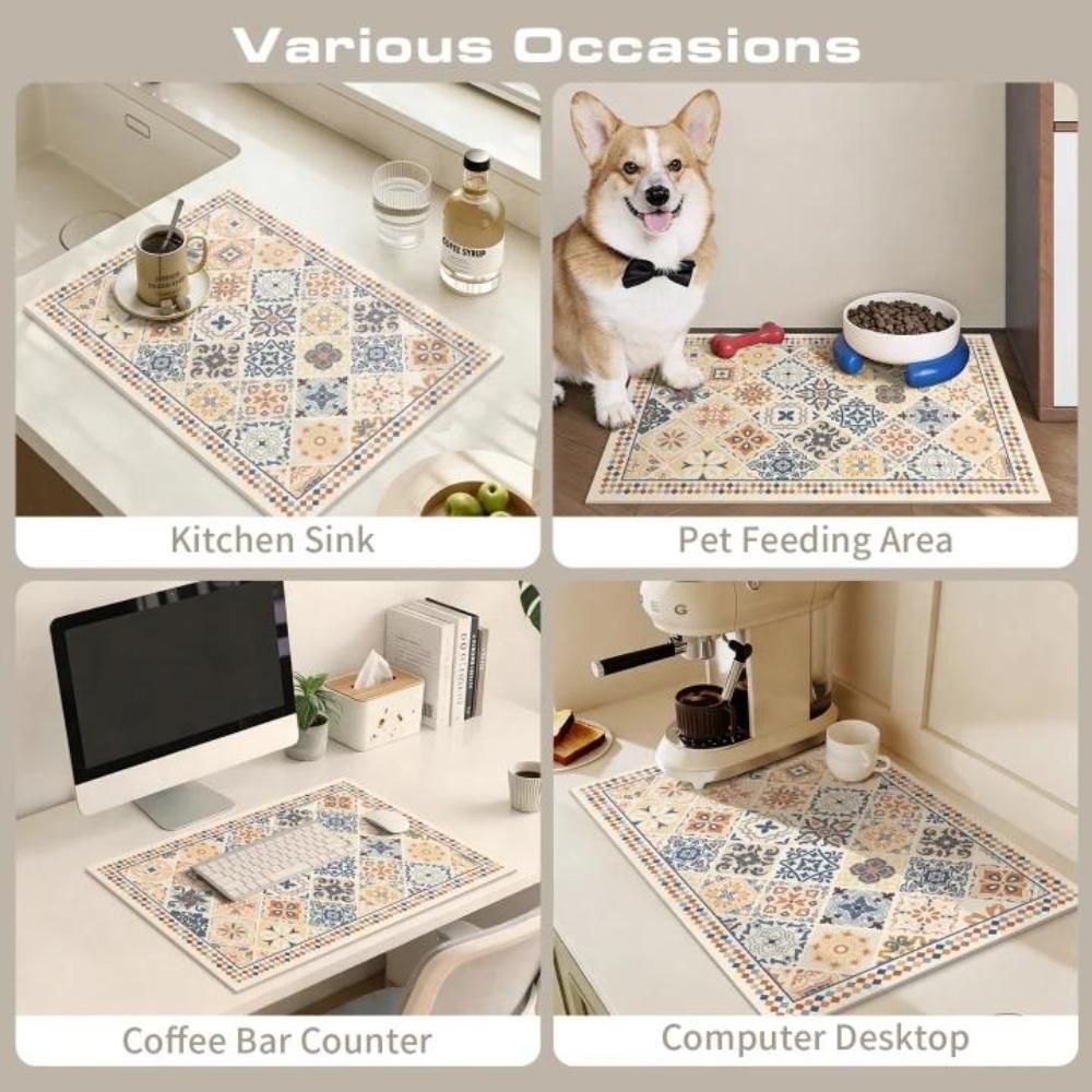 Boho Style Dish Drying Mat Coffee Mat Dish Drying Mat Super Absorbent Dish Drying Pad Kitchen Mat Coffee Machine Pad