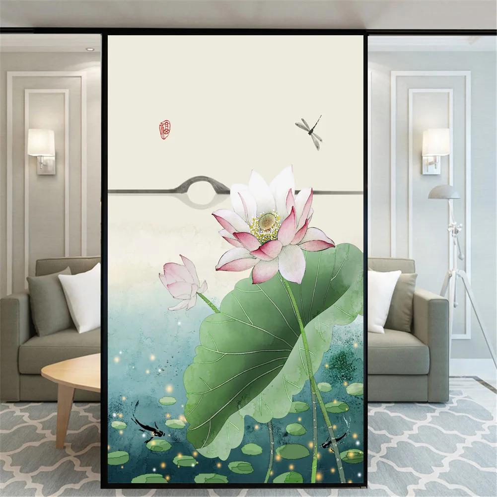 Static Cling Privacy Windows Film Decorative Plant LandscapeStained Glass Window Stickers  Frosted Windows Film