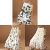 Abstract Ink Brush Printed Midi Skirt With Stretch Fabric For Plus Size Women