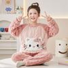 Kids Flannel Pajamas Set Boys Girls Warm Long Sleeve Top And Pants Sleepwear Winter Home Nightwear