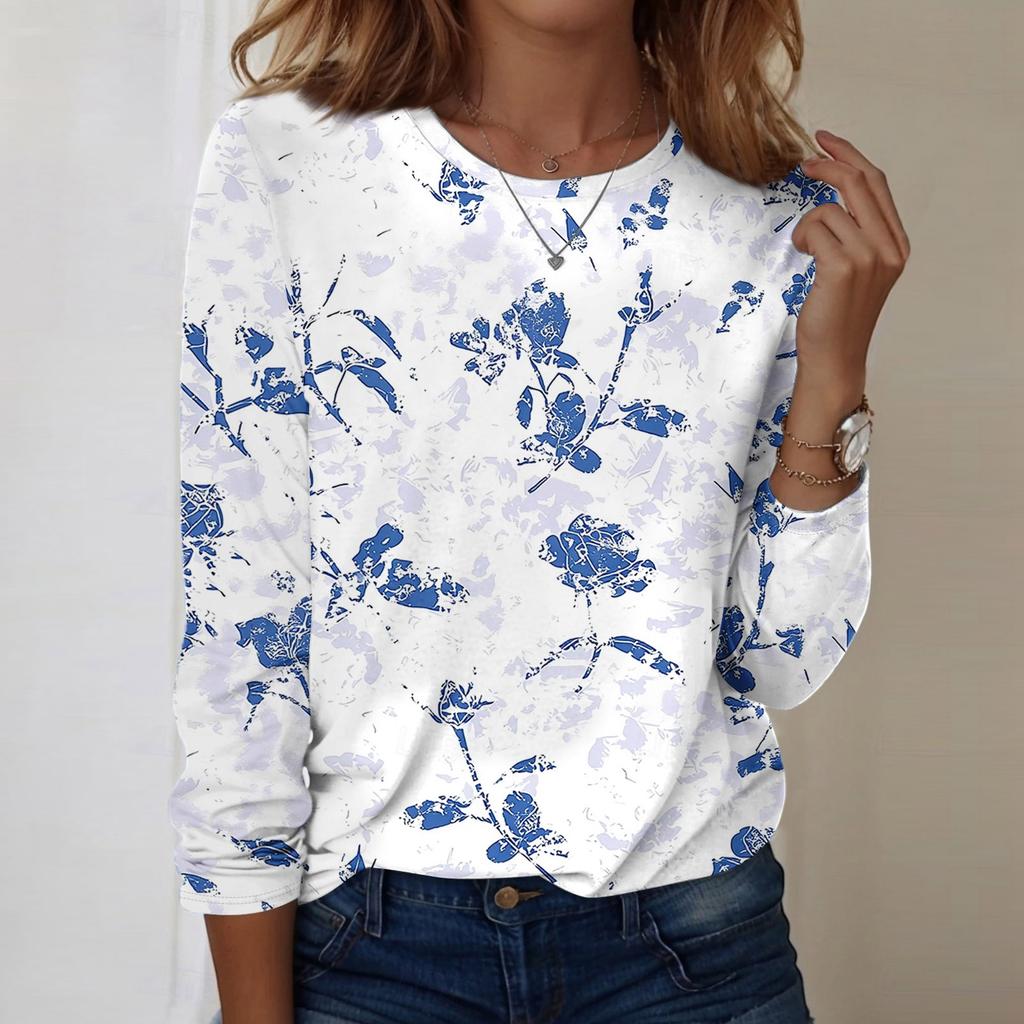 Langarmshirts für Damen, niedlicher Aufdruck, Grafik-T-Shirts, Blusen, lässig, Übergröße, Basic-Tops, Pullover