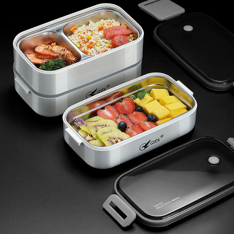 Bento Lunch Box a Doppio Strato in Acciaio Inossidabile, Contenitore Adatto al Microonde per Ufficio e Studenti