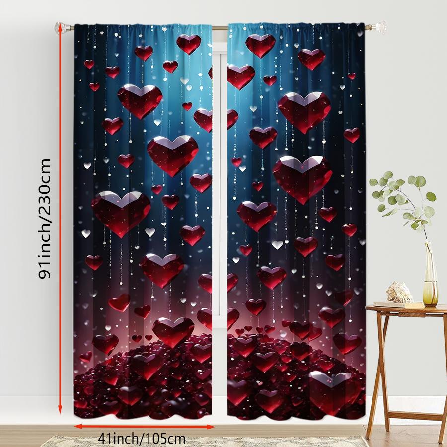 2PCS Red and Sapphire Heart-shaped Curtains   Luxurious Style   Bedroom and Living Room   Drawbar Pocket Style