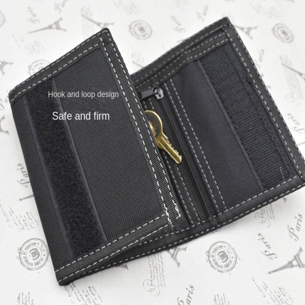Touch Fastener Men's Short Wallet Black 3 Fold Purse Vertical Design Male  Coin Pocket  Daily Use
