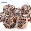 7-teiliges kupferrotes rotierendes Zyklon-Metallwürfel-Set aus hohlen polyedrischen Metallwürfeln, geeignet für Rollenspiele, RPG-Brettspiele, Kartenspiele