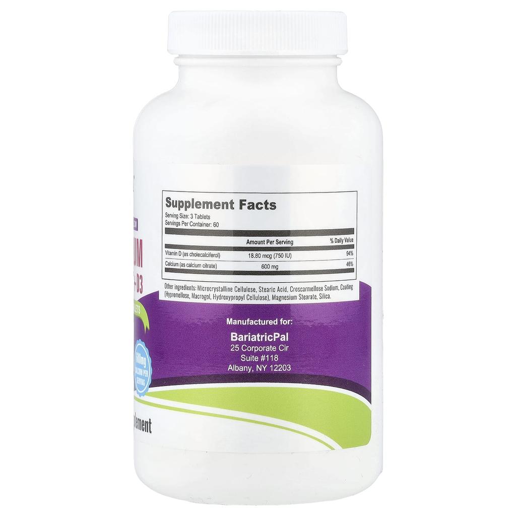 BariatricPal, Calcium Citrate + D3, 180 Coated Tablets