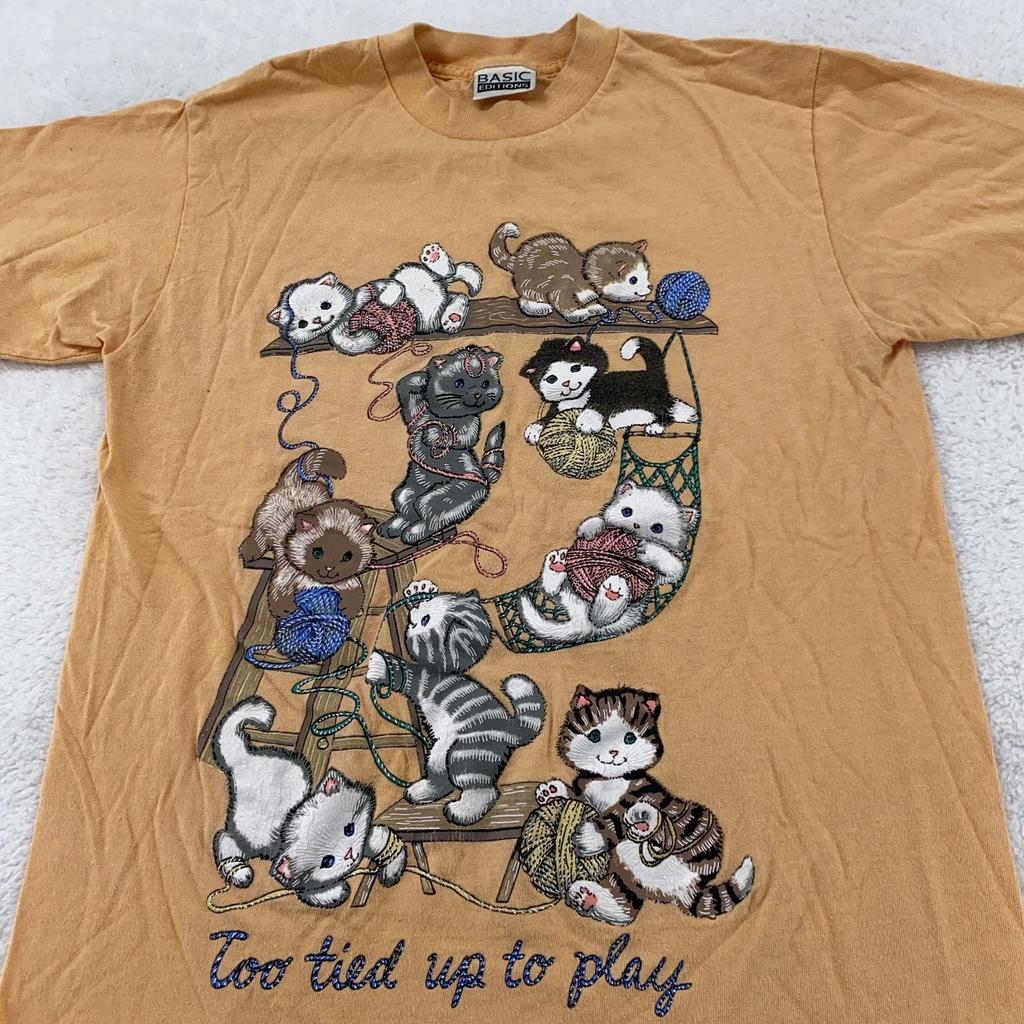 Vintage Kittens Too Tied Up Cartoon T-Shirt Small Cat Crazy Lady