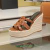 Fashion Cross Strap Leather Silp On Women Sandals Wedges Open Toe High Heels Espadrilles 2025 Summer Newest Fashion Platform Slippers