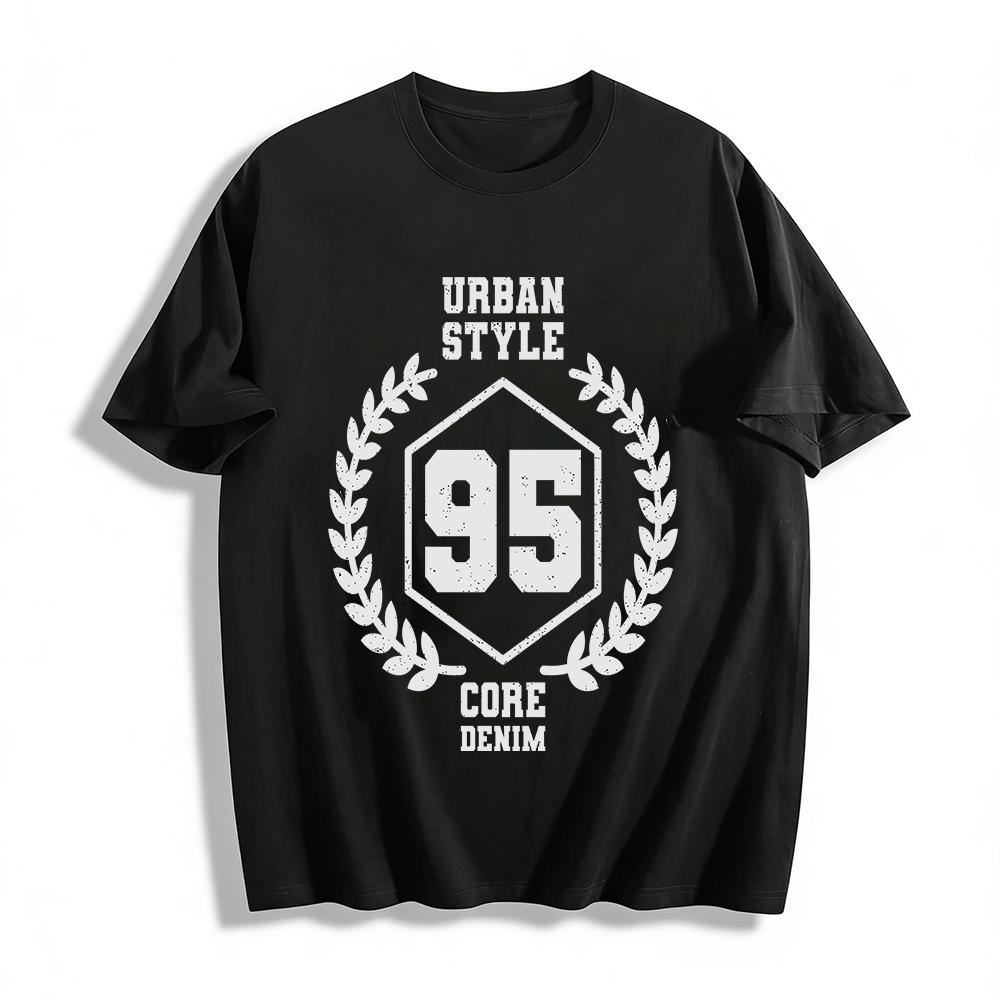 

Vintage No.95 Print Casual Top Urban Style Distressed Denim Feel Tee Pure cotton T-shirt XXS