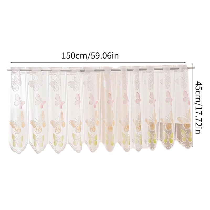 Translucents Laces Short Valance Butterfly Design Tulle Short Curtain for Bedroom Living Room Dining Room Window