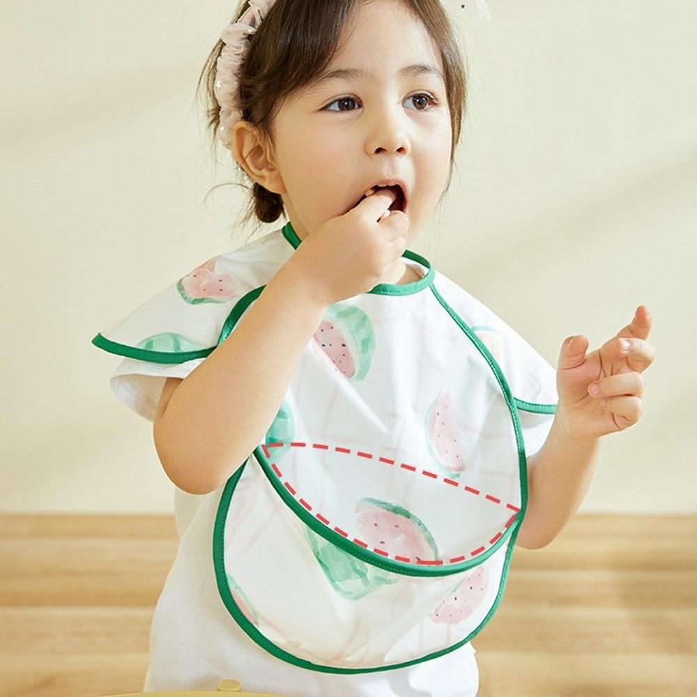 Cartoon Print Baby Bibs Oil Proof Drawing Apron Simple Feeding Bib  for 0-3 Years
