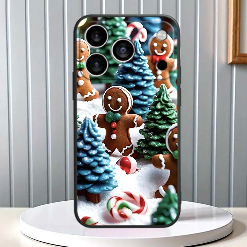 Christmas Gift Box Design For Apple iPhone 17 16 16E 15 14 13 12 11 Pro Max Plus Black Soft Silicone Phone Case