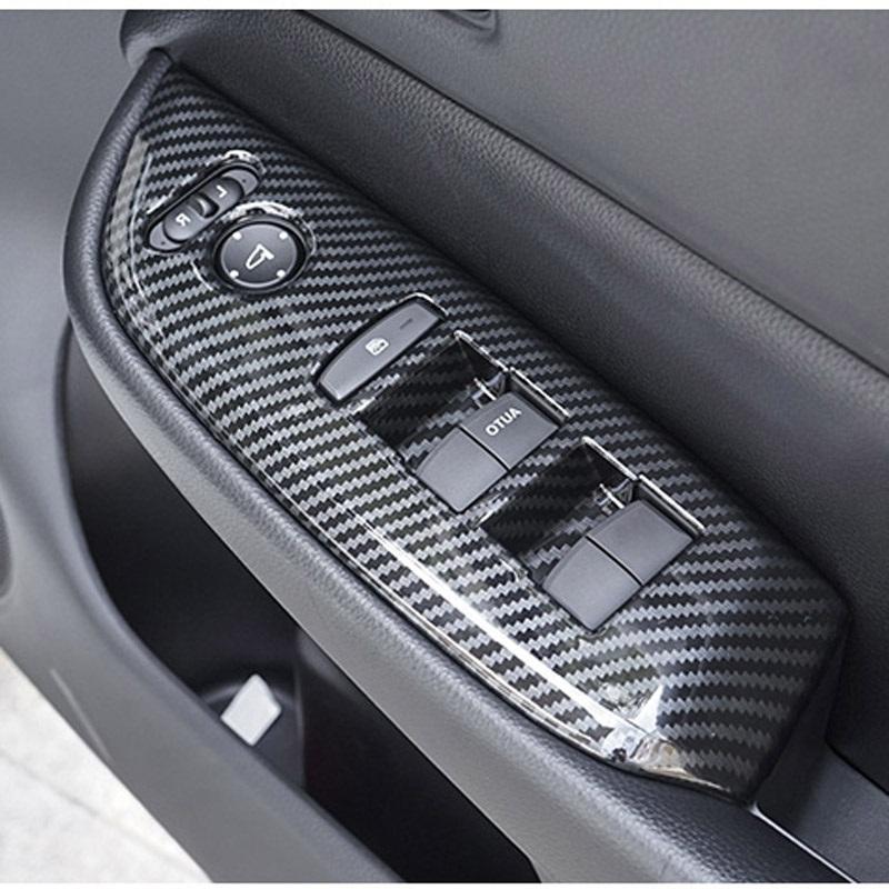 Car Door Armrest Panel Cover  Window Glass Lift Switch Button Trims For Honda Fit Jazz GR RHD  ABS Carbon Fiber Accessories
