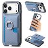 For iPhone 17 Pro Case Ring Kickstand Leather Back Cover with Magnetic Detachable Card Holder