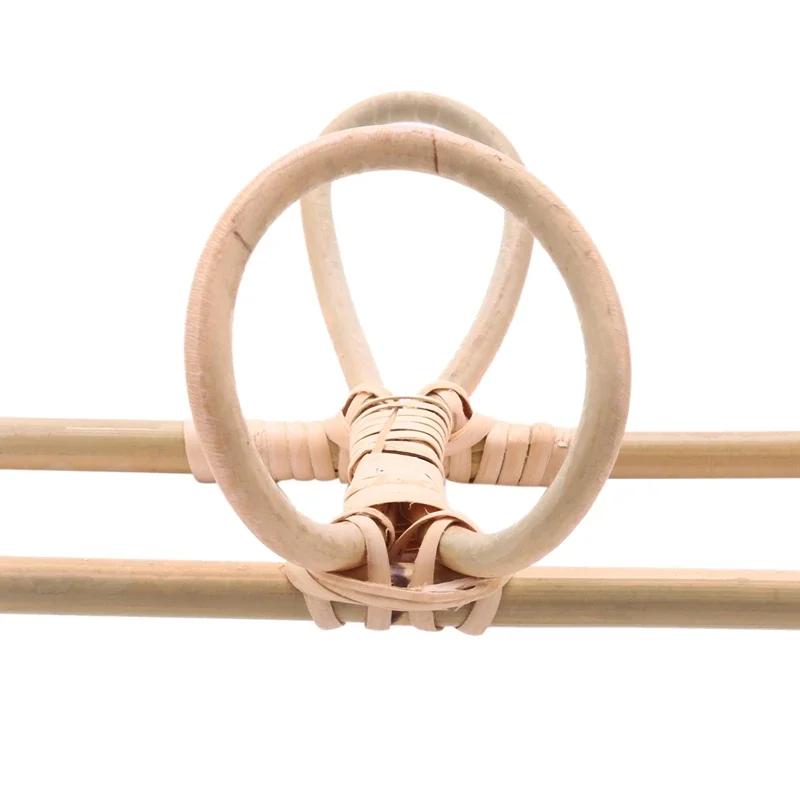 Clothes Hat Hanging Hooks 5-Hook Rattan Wall Hanger Garments Organizer Rack Wall Storage Decor Kids Room Wall Mounted Hanger