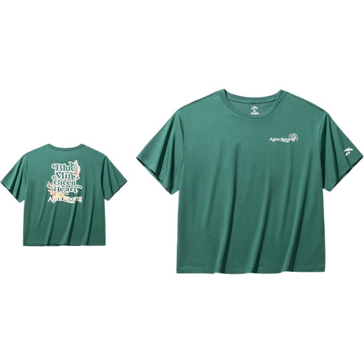 Anta Comfortable Breathable Versatile Loose Short Sleeve T-Shirt Women Tops Chili-Green 162528105-3