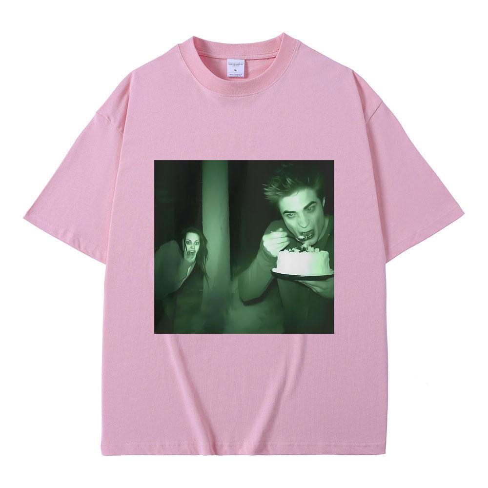 Funny Twilight Edward and Bella Trail Cam Rating Cake Print T-shirts Robert Pattinson Meme Tshirt Men Fashion Oversized T Shirts