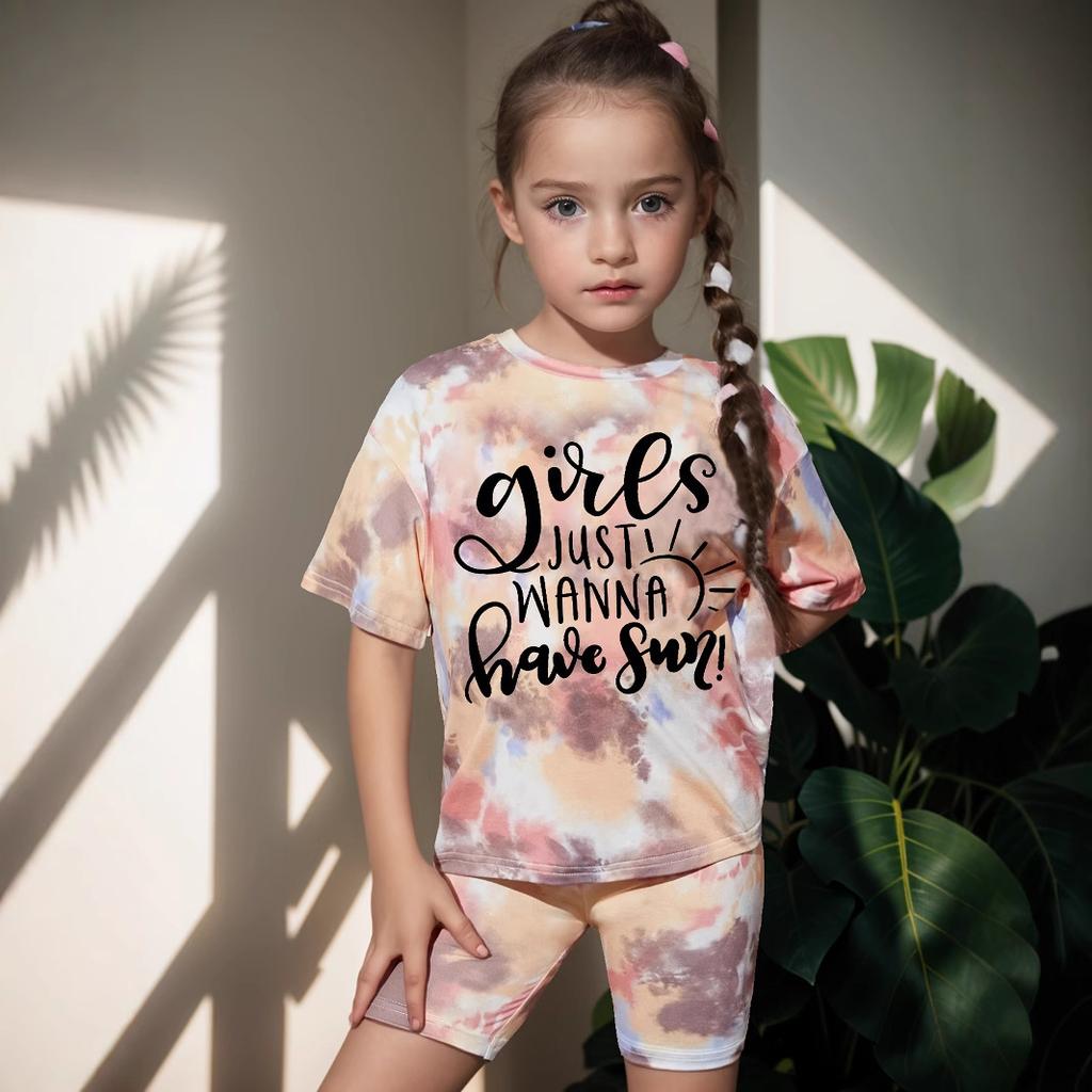 Ensemble T-shirt Sport Manches Courtes Mode Fille - Ensemble Décontracté d'Été pour Enfants