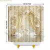 1pc Elegant White Swans in Reflective Pool Shower Curtain with Golden Floral Arrangements & Romantic Classical Architecture -