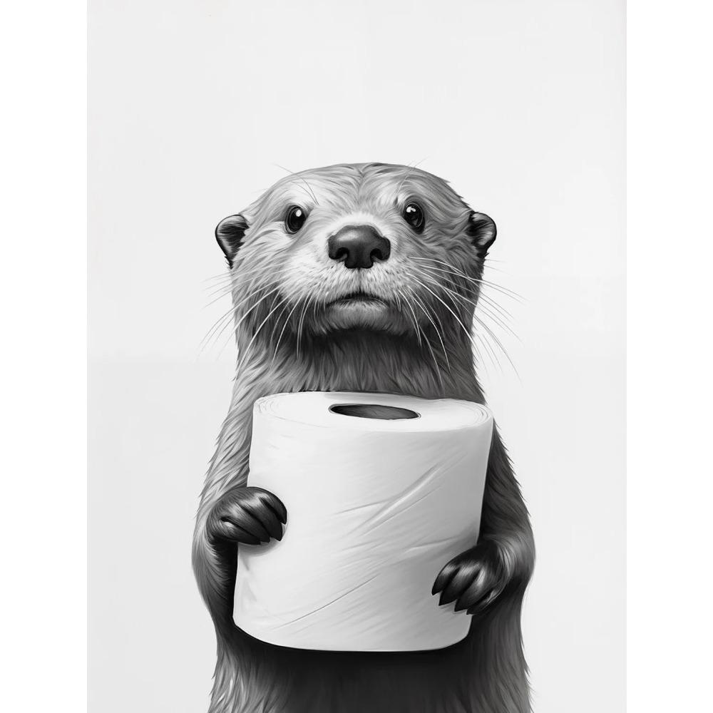 Schwarz-Weiß Tier Badezimmer Poster Eule Weihnachts-Countdown Otter Drucke Leinwand Malerei Wandkunst Bild Heim Badezimmer Dekor