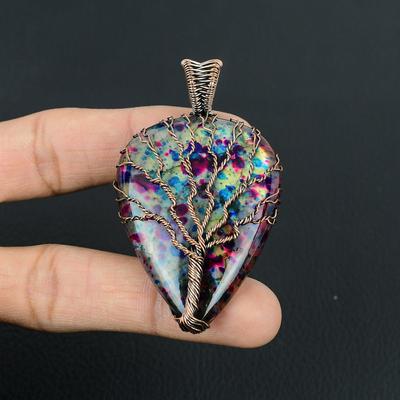 Multi Fire Labradorite Gemstone Handmade Pure Copper Wire Wrap Jewelry Pendant
