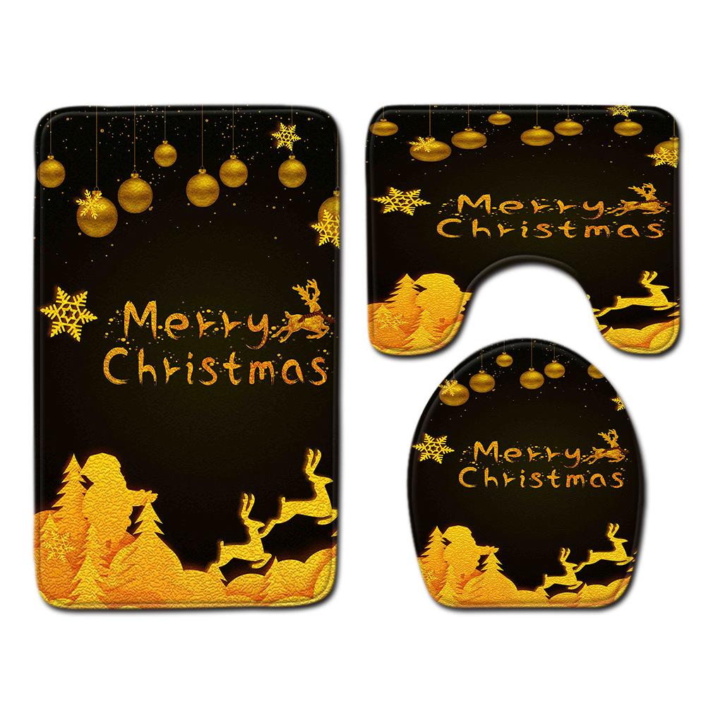 Christmas Bathroom Non-Slip Doormat Bathroom Waterproof Shower Curtain Toilet Floor Mat Four-Piece Shower Room Absorbent Carpet