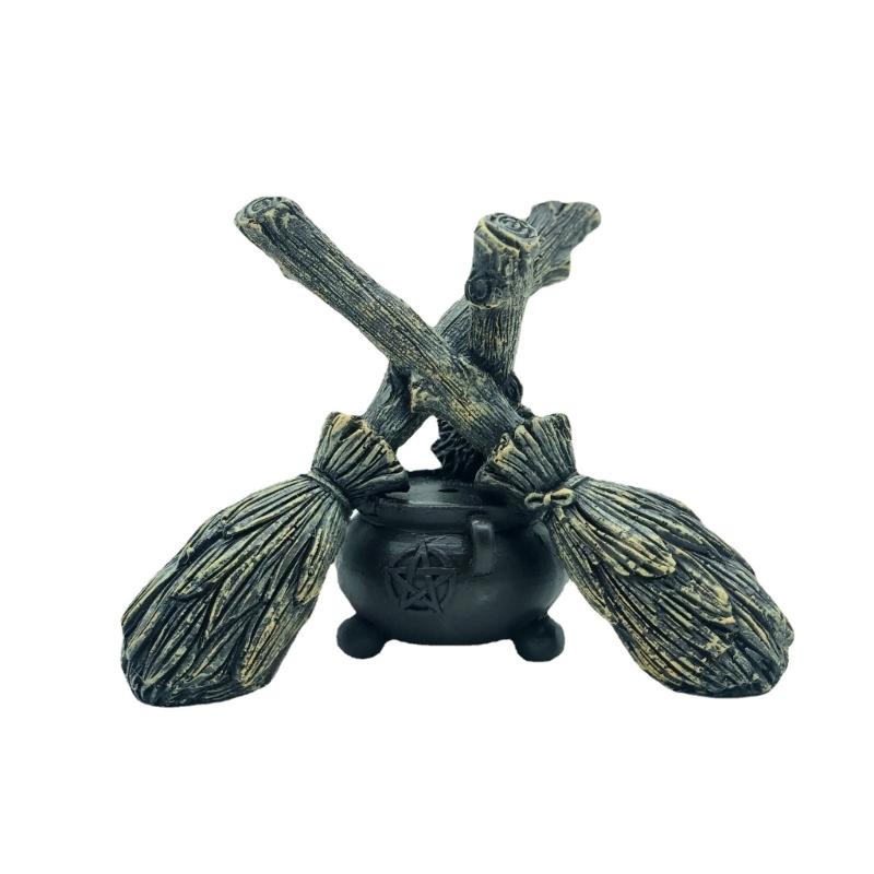Resin Brooms Statue Crystal Balls Stand Tarot Table Brooms Display Base Holder Resin Figurines For Home Decorations 1
