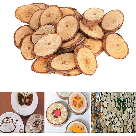 25Pcs Pine Oval Piece, Unfinished Wood Wood Pine Oval Piece Oblique Discs Tree Bark Wooden Circles DIY Home Arts Painting Hand Made Festive