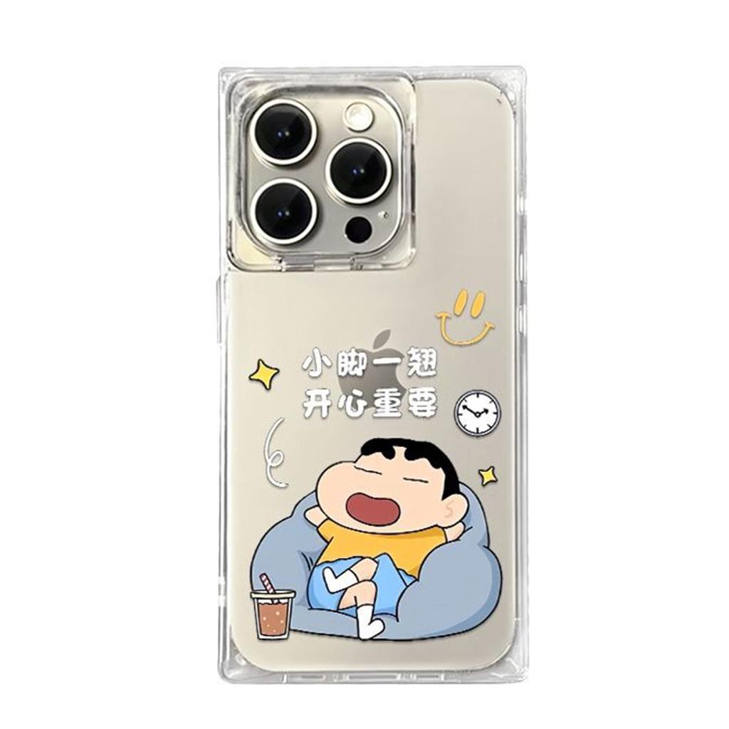 For IPhone16 for Apple 16pm Ice Crystal Cube Transparent Mobile Phone Protective Case Protective Cover Crayon Shin-chan Cute